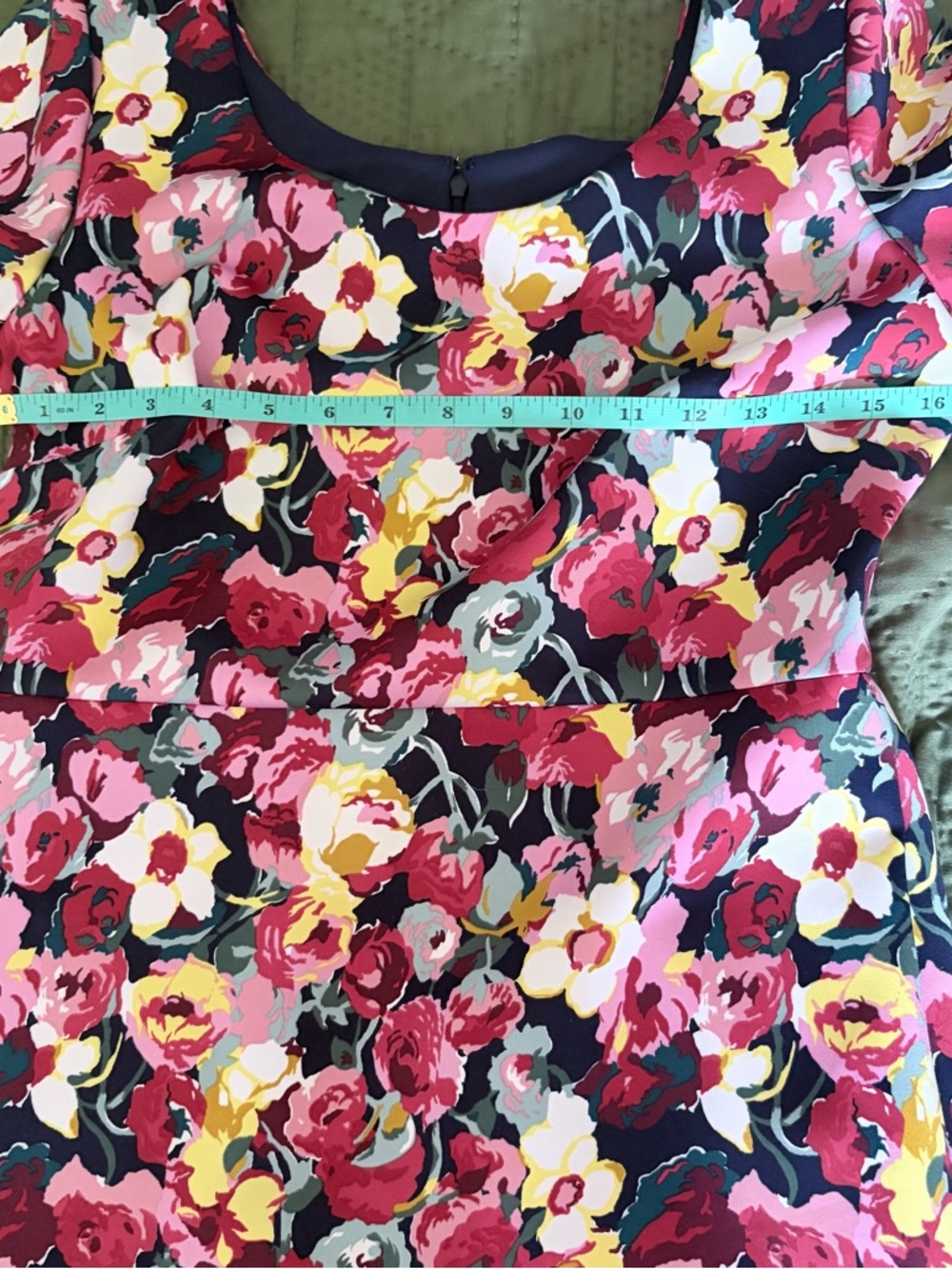 Betsey Johnson Floral Scuba Sheath Dress Size 10 Long Sleeve Navy Pink Rose - Picture 7 of 7